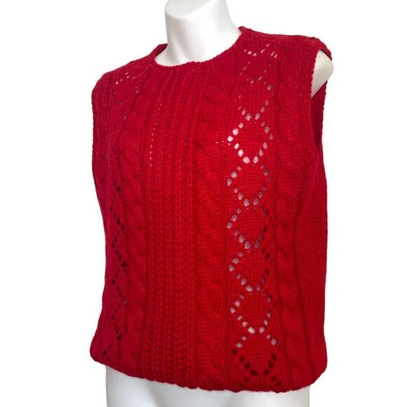 Vintage Crochet Cable Knit Sleeveless Vest Red Medium - Picture 11 of 12